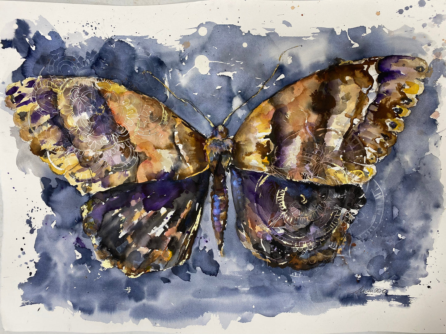 Mandala Moth (Hand Embellished Print)