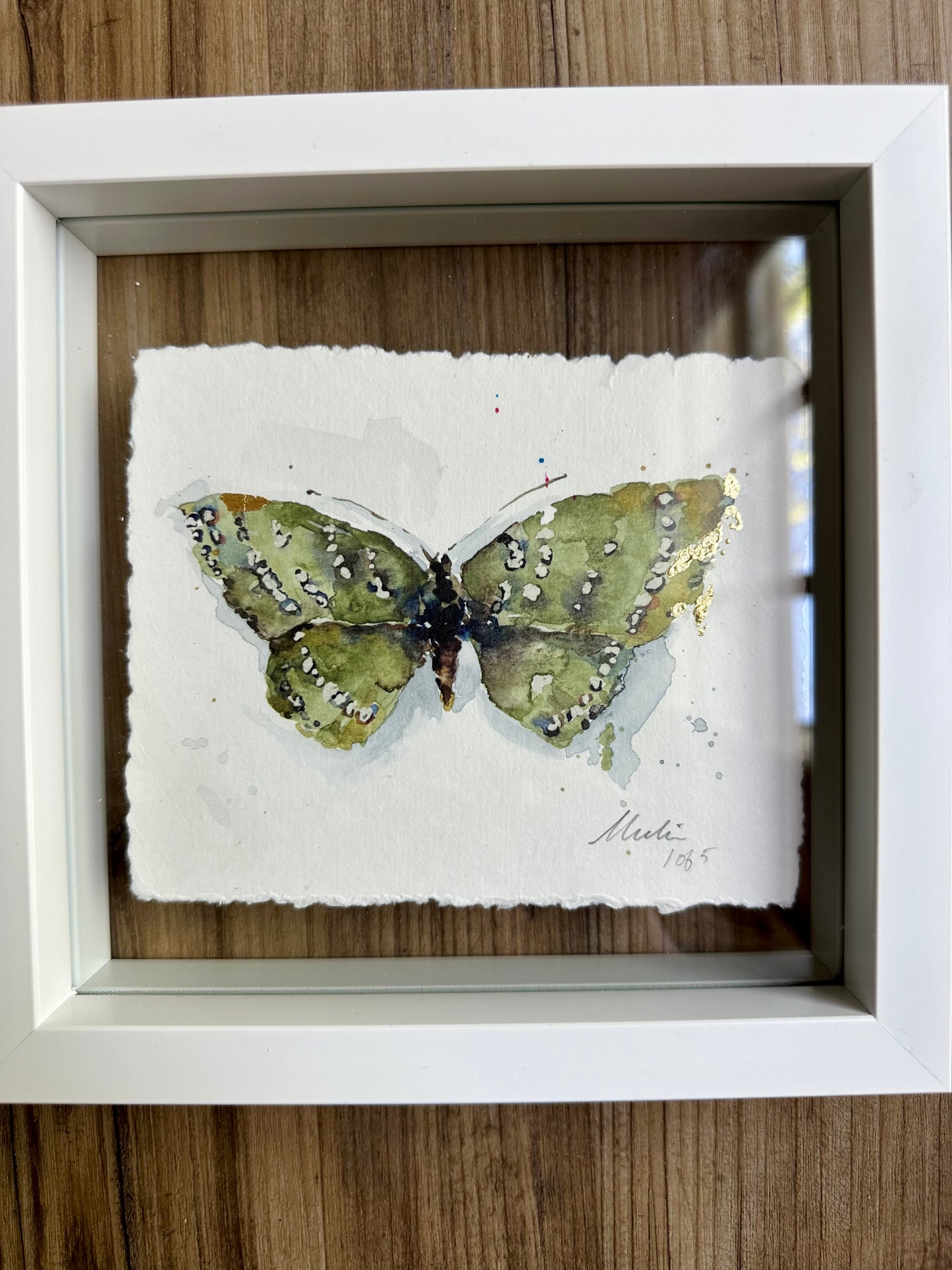 Hand Embellished Print - Green Moth