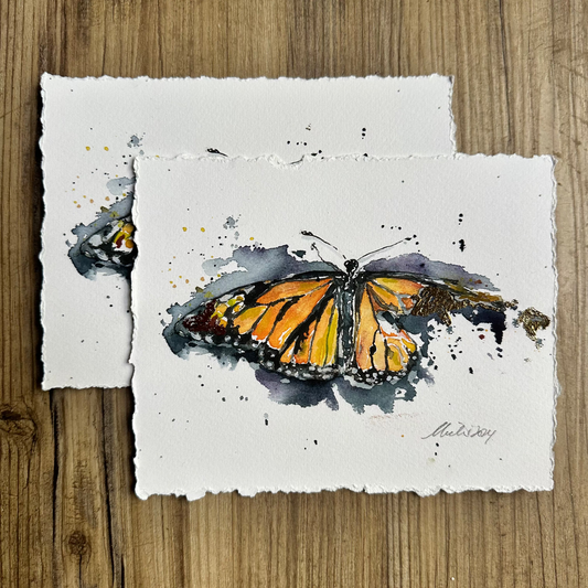 Monarch - Hand Embellished Print on watercolor paper