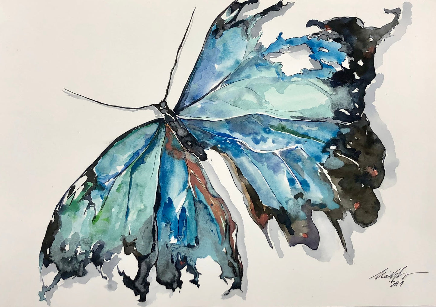 “Oceans” Teal Broken Butterfly